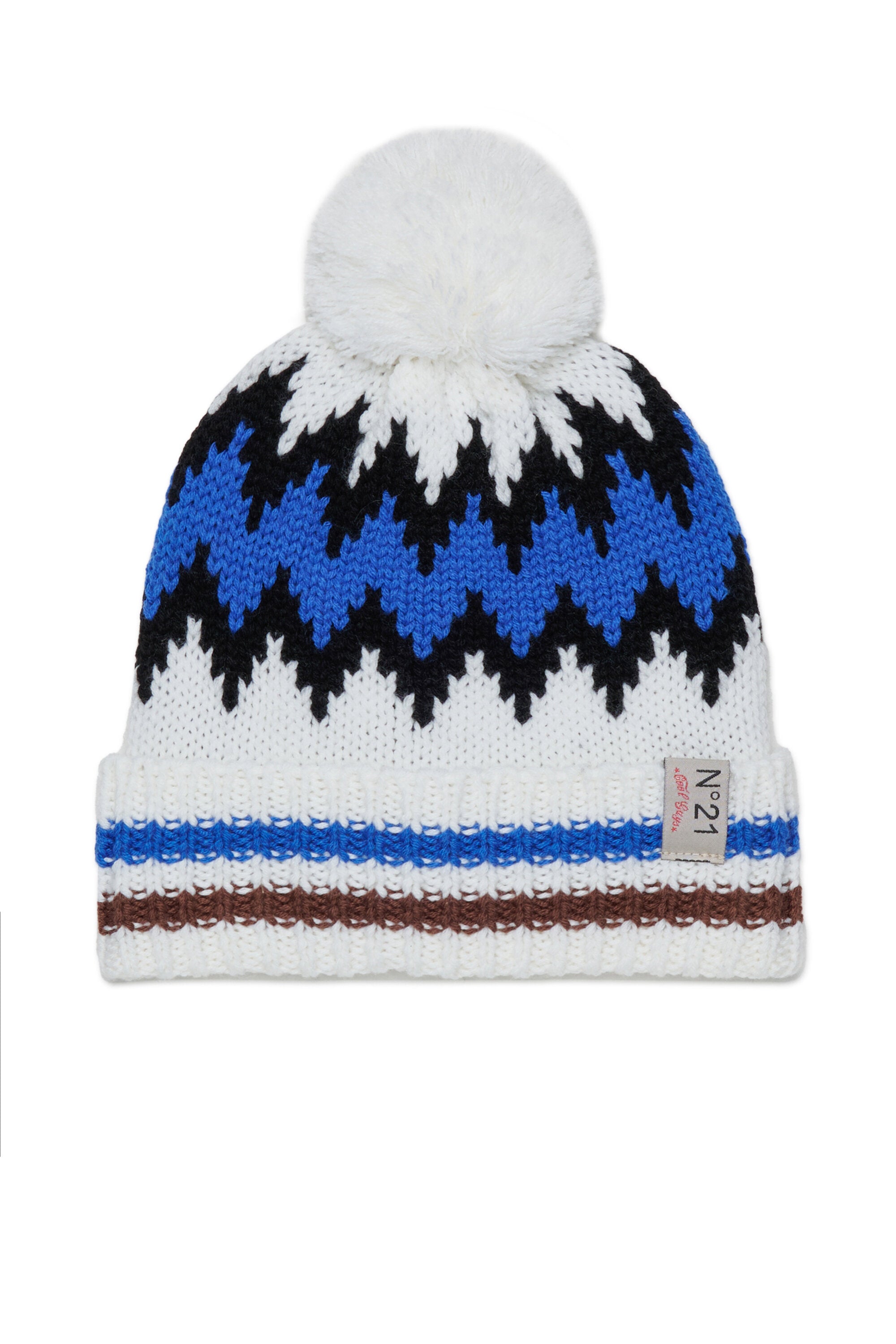 Pom-pom beanie with Norwegian pattern