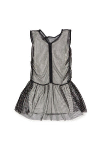 Sleeveless dress with mesh and hotfix
