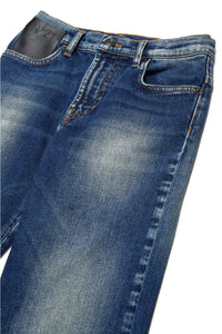 Dark dirty-effect straight jeans