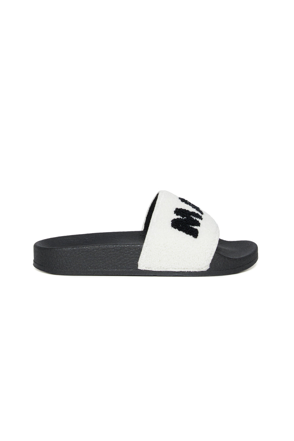 Branded terrycloth slide slippers