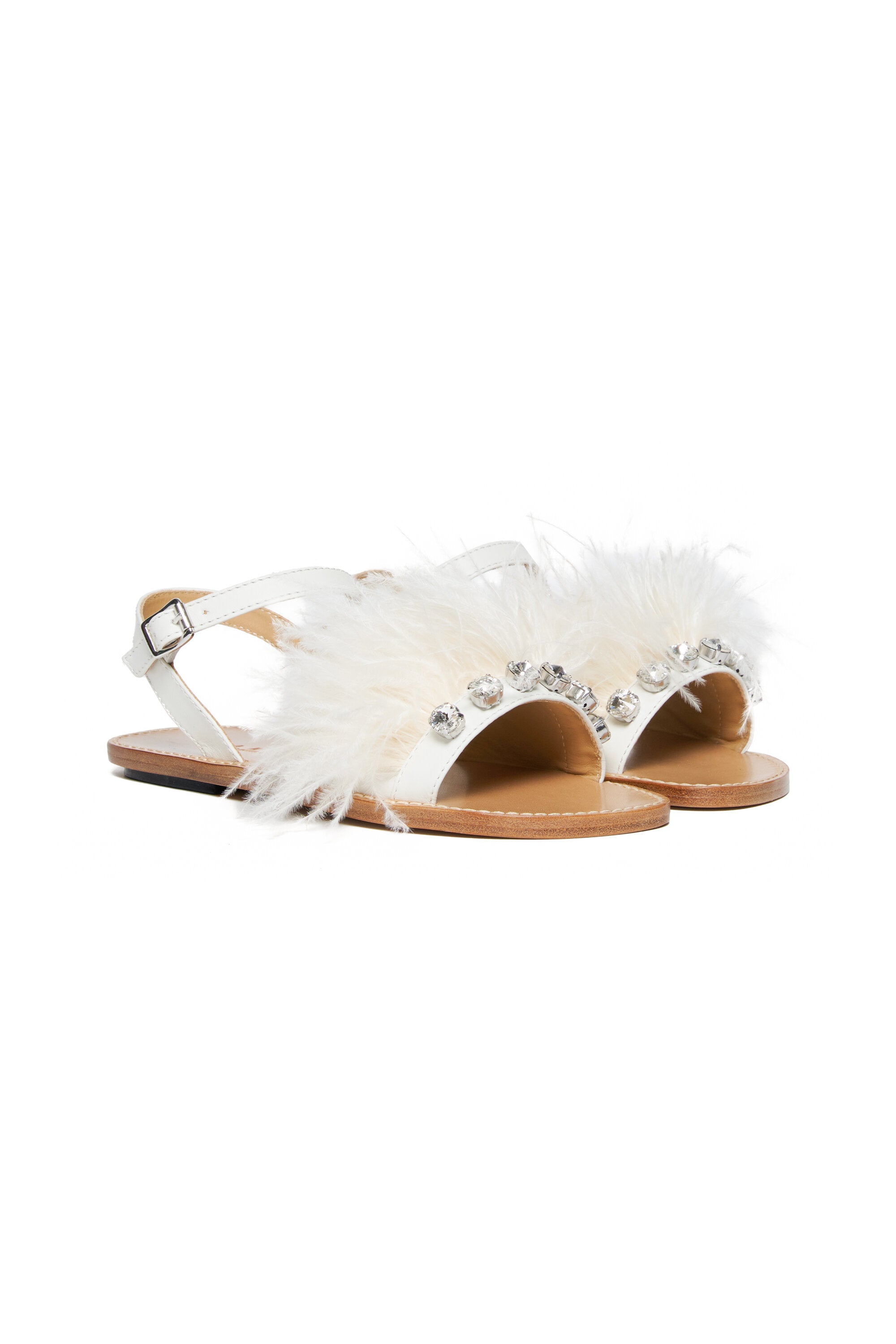 Sandals with feathers and rhinestones