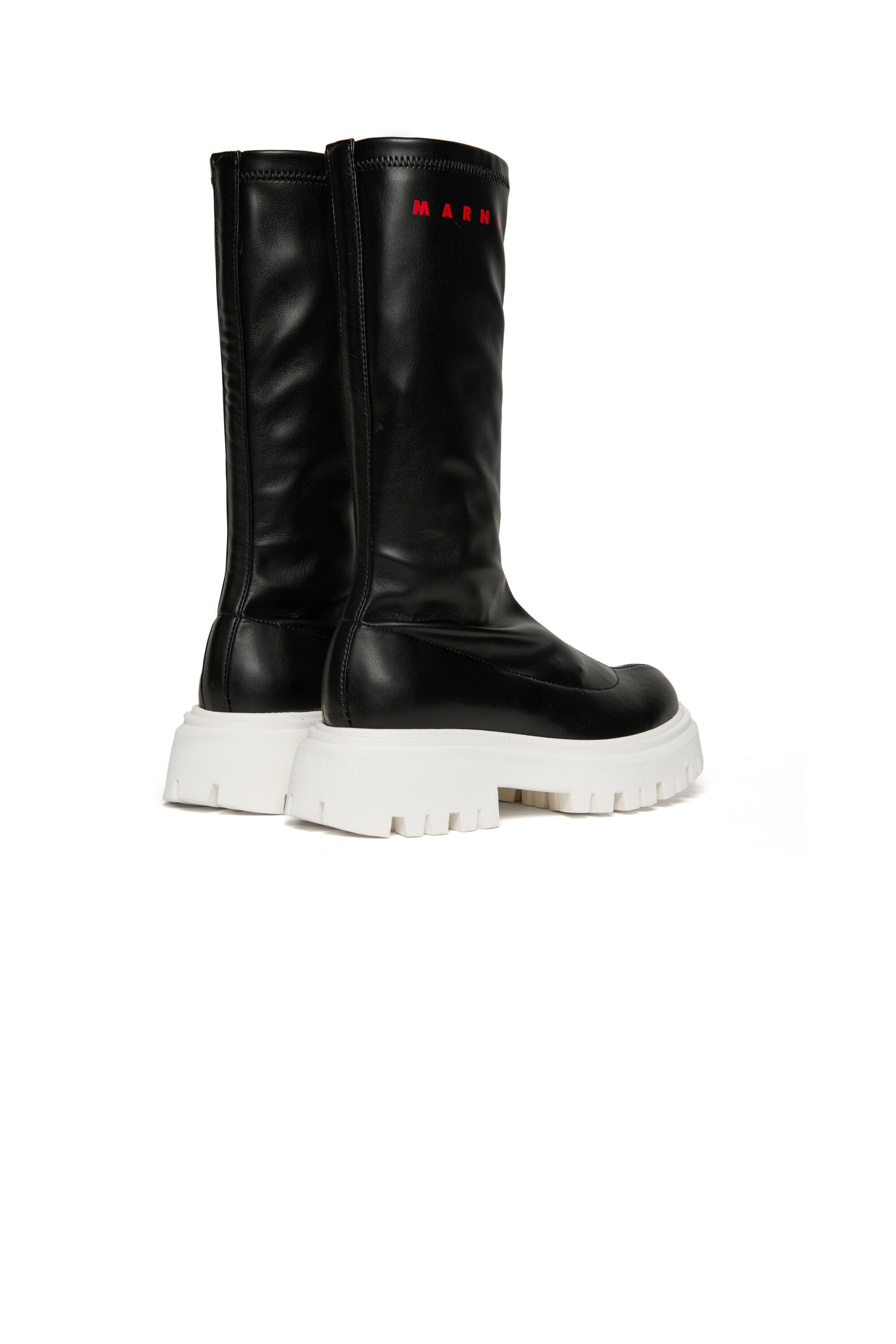 High boots in coated fabric with logo