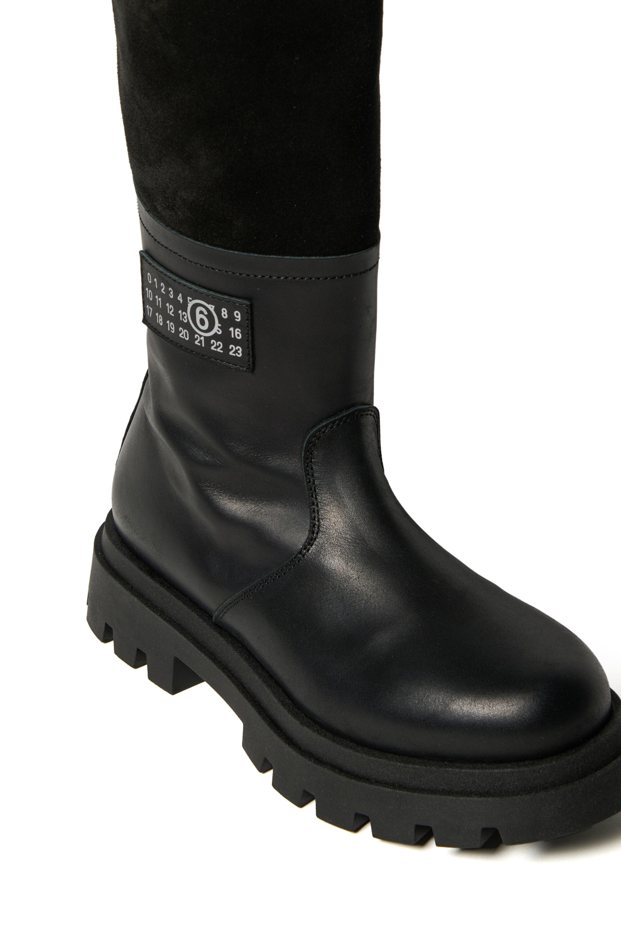 Branded long leather boots