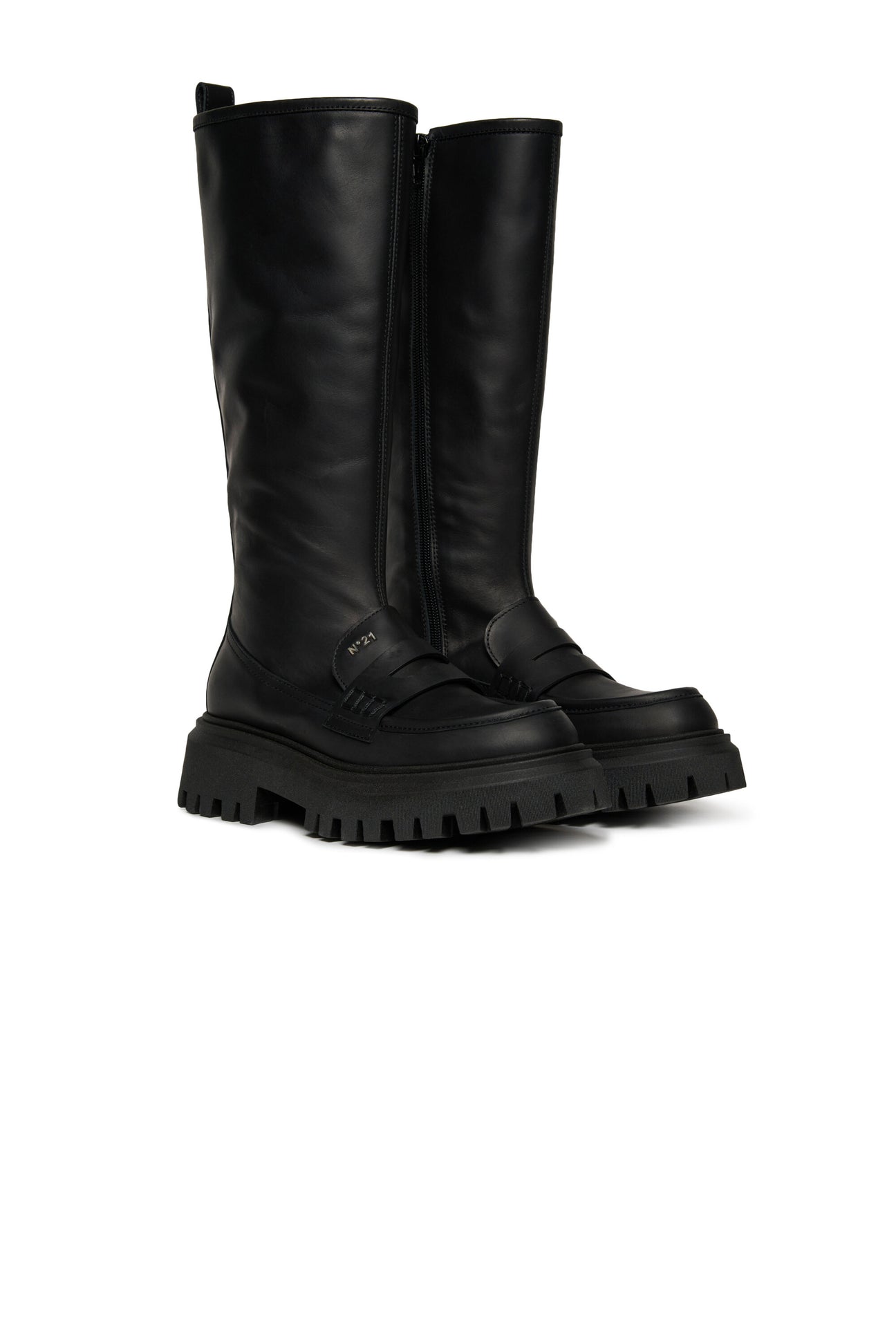 Long leather boots with track sole Long leather boots with track sole