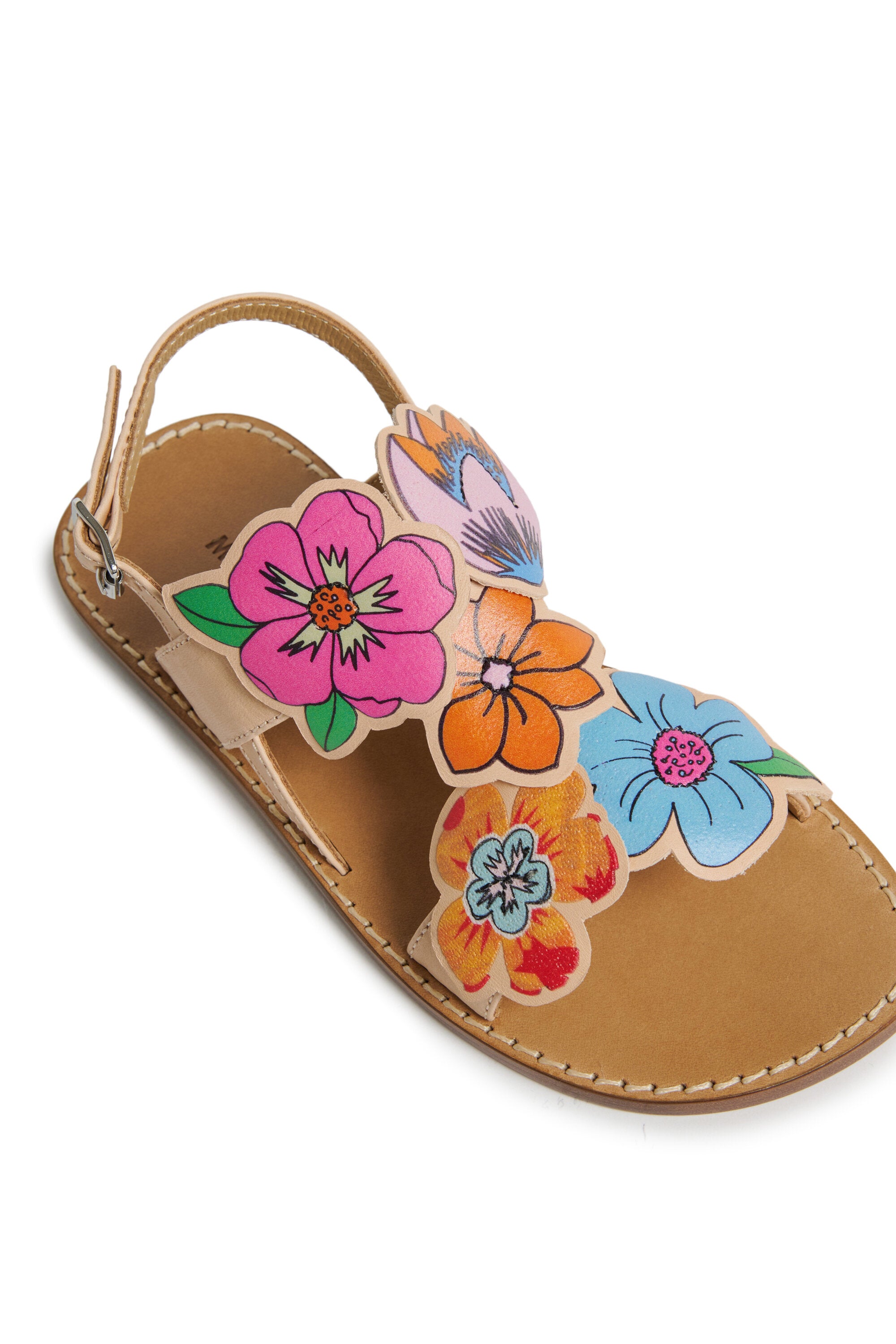 Leather slingback sandals with flowers