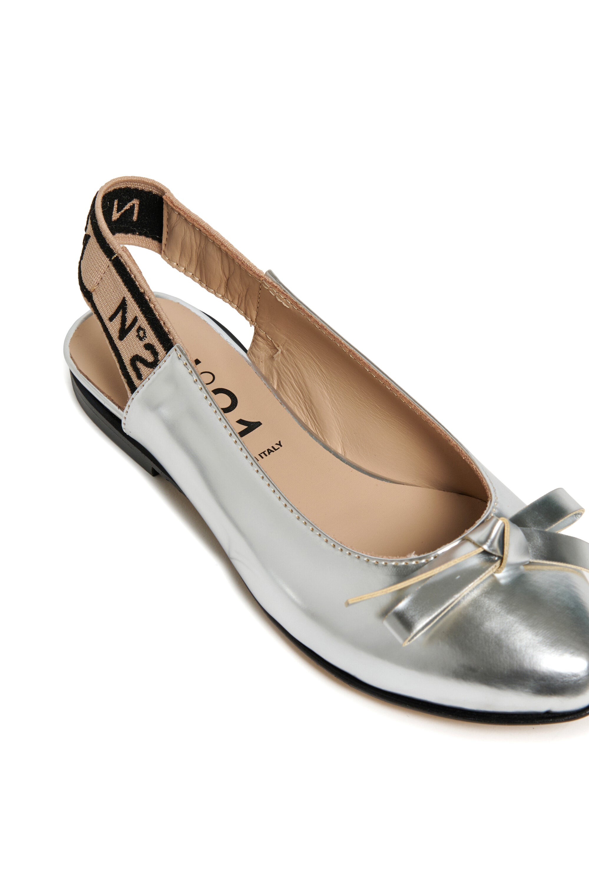 Mirror-effect slingback ballerinas with bow