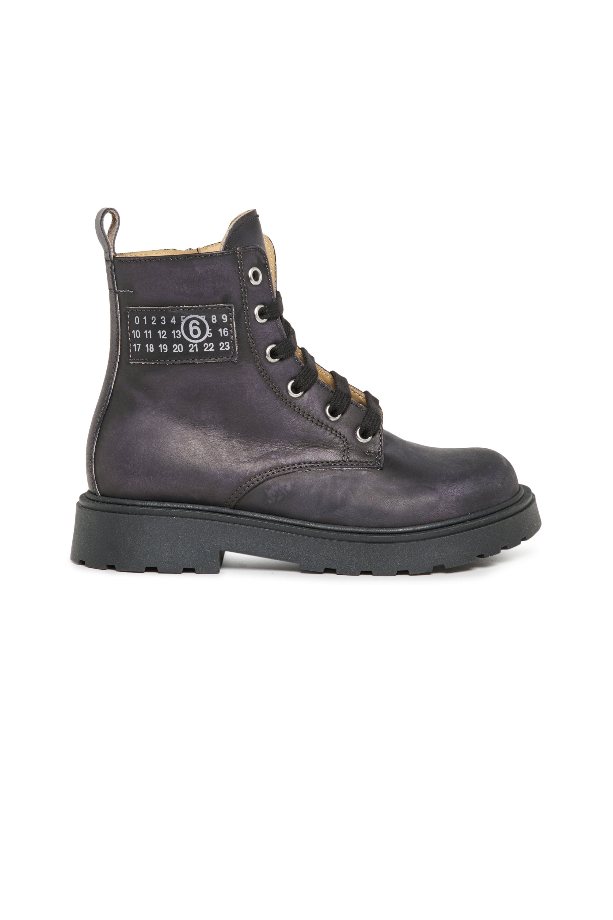 Leather combat boots with logo