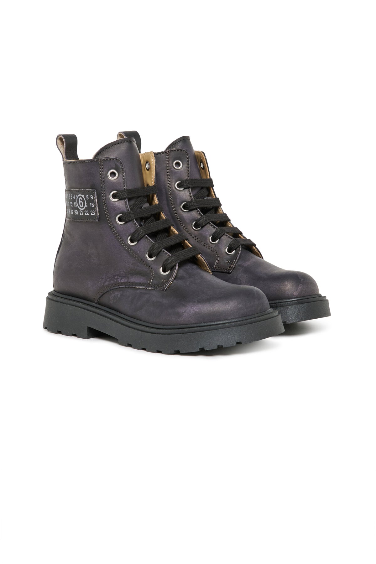 Leather combat boots with logo