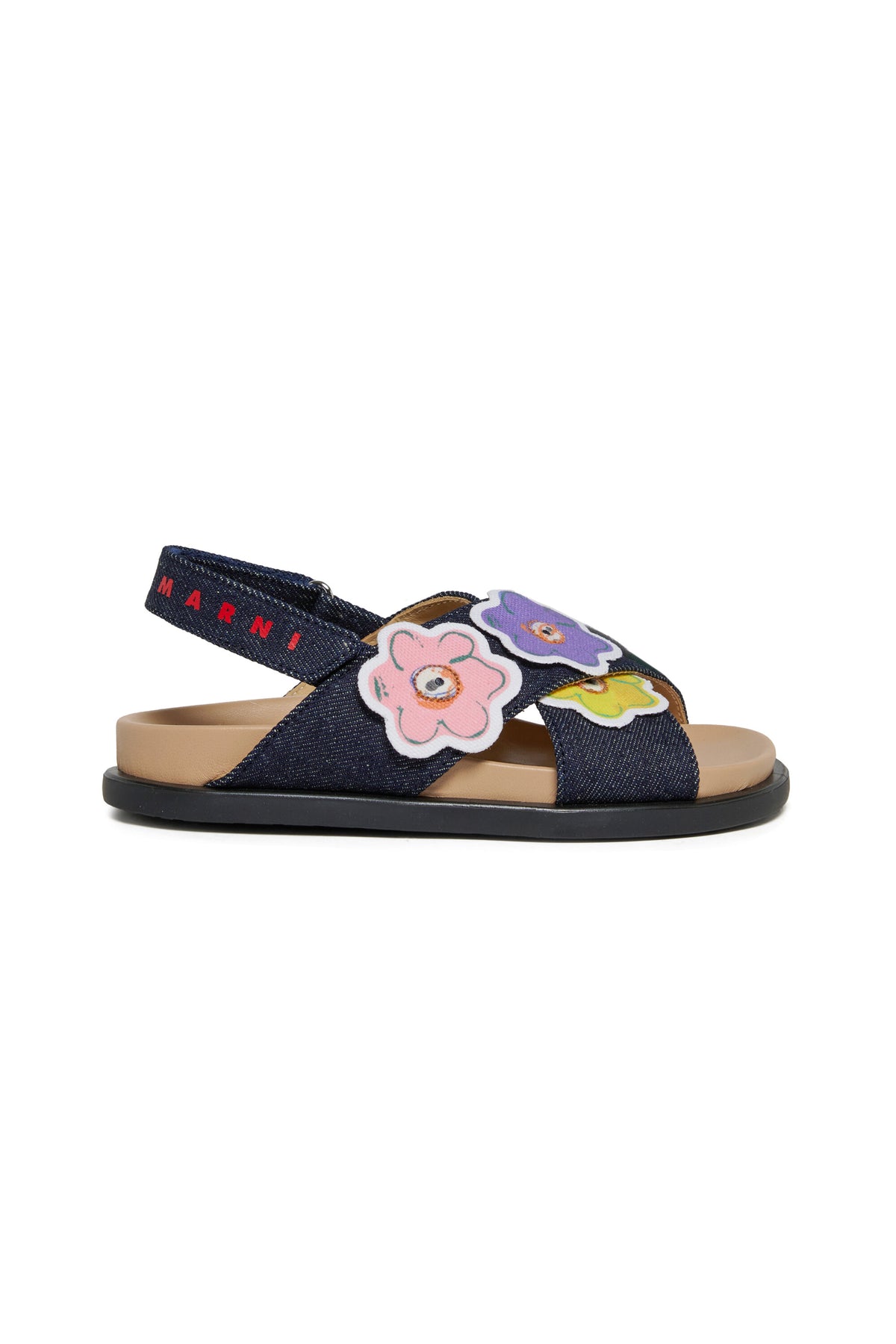Sandals with floral appliqués and logo