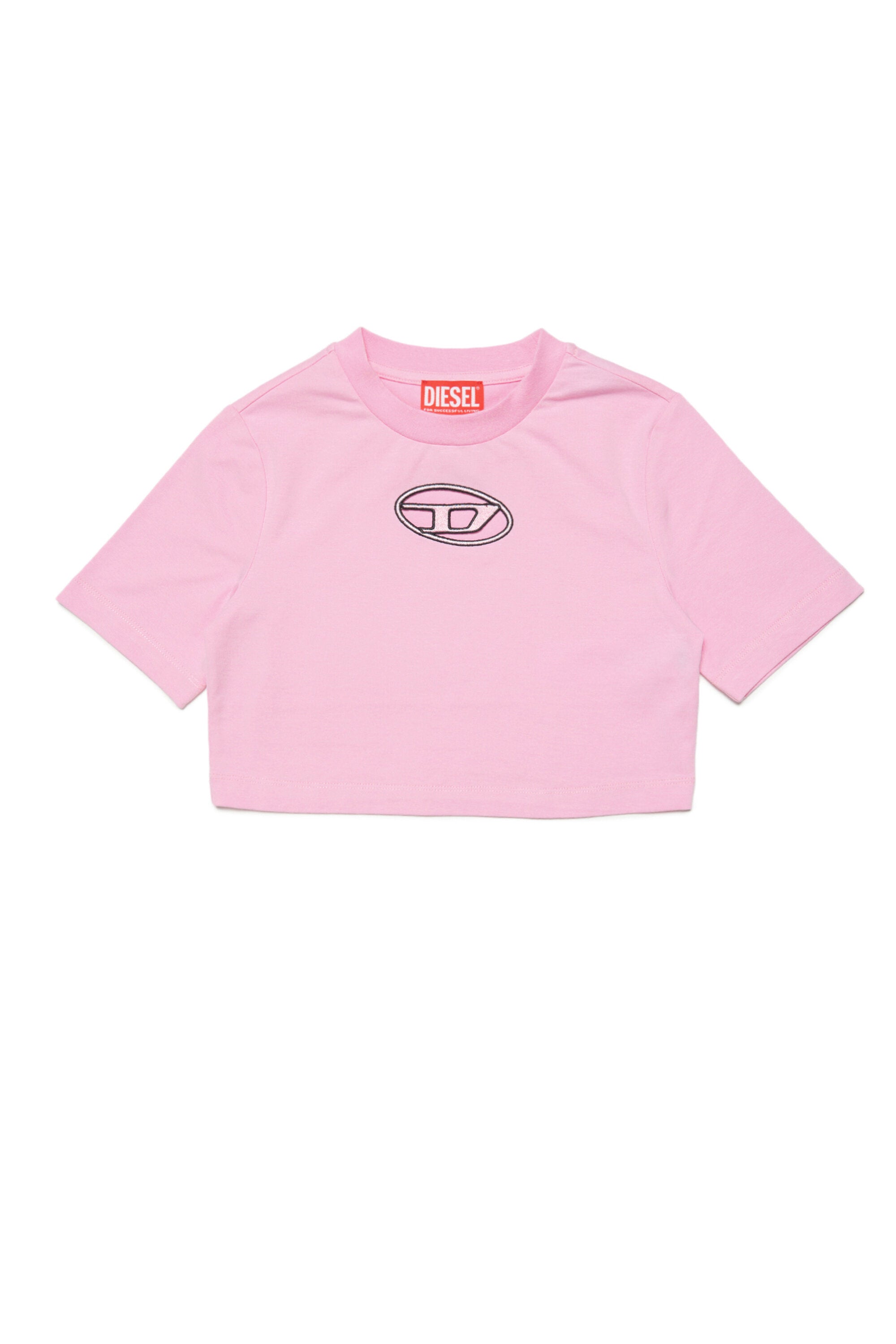 Pastel pink cropped t-shirt in jersey with oval logo D