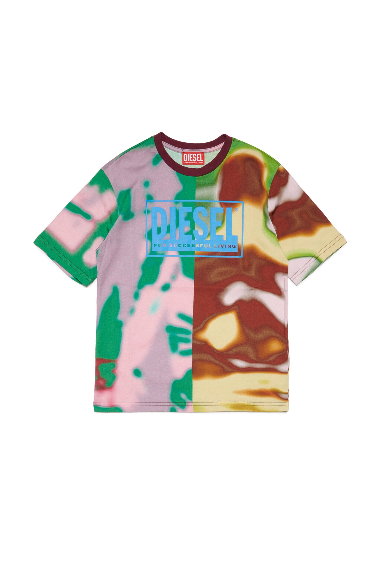 Multicolor allover jersey crew-neck T-shirt with abstract print and logo 