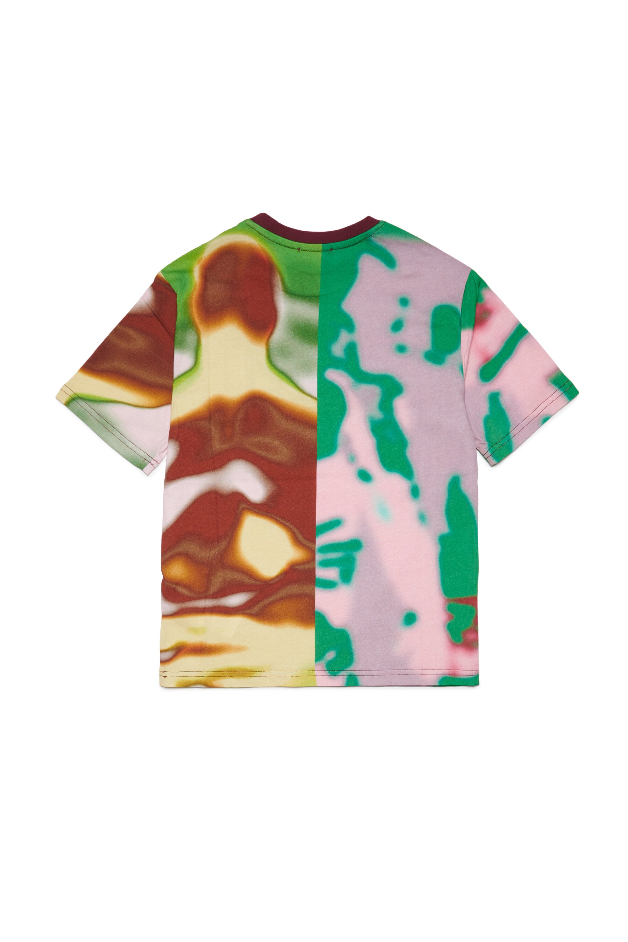 Multicolor allover jersey crew-neck T-shirt with abstract print and logo