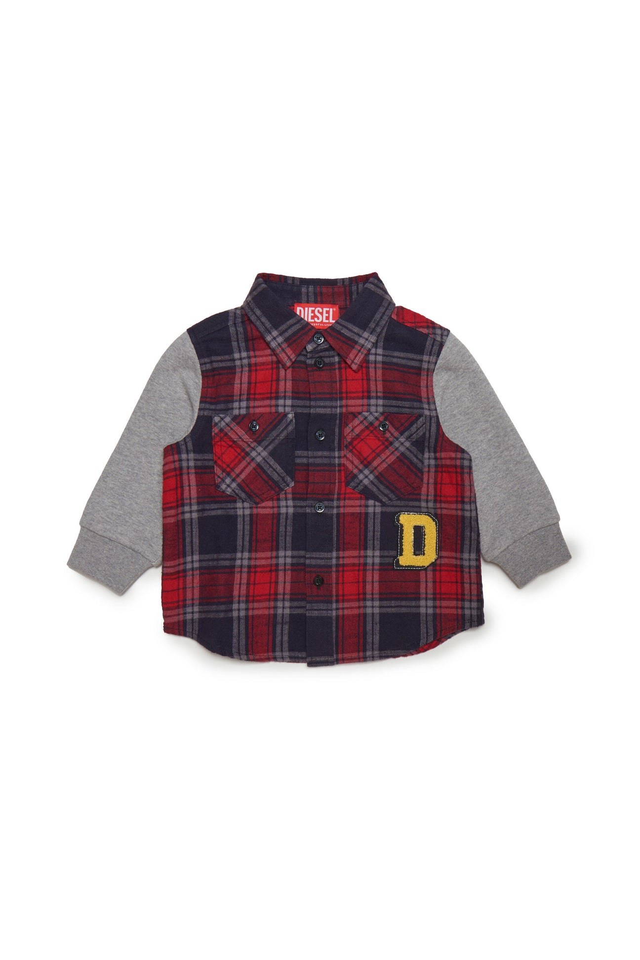 Flannel and jersey plaid shirt with patch Flannel and jersey plaid shirt with patch