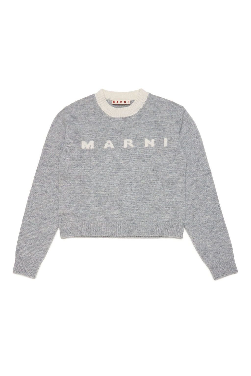 Grey sweater in wool-cashmere blend with jacquard logo and ribbed edges