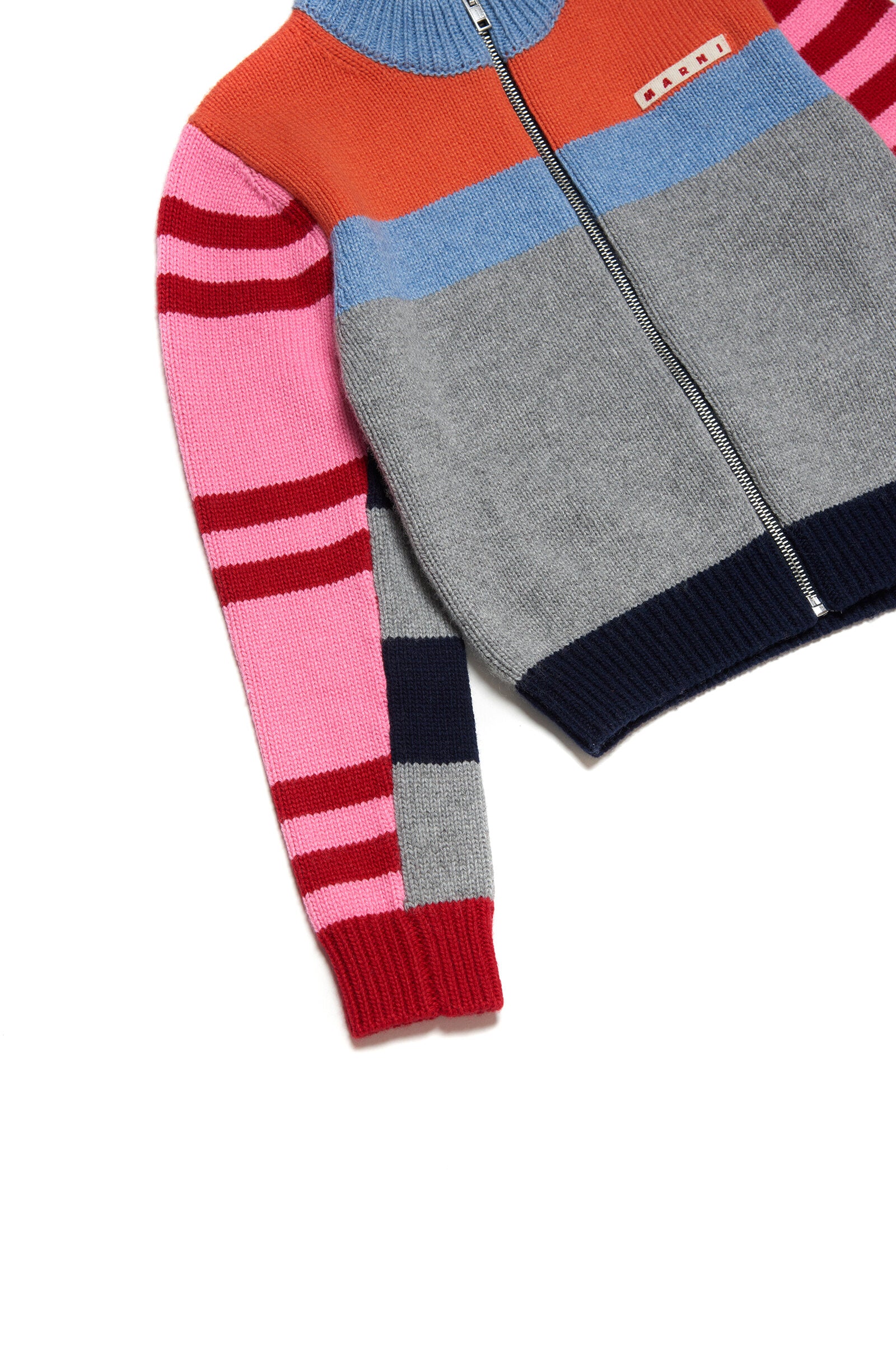 Colorblock striped wool-blend sweater with zip
