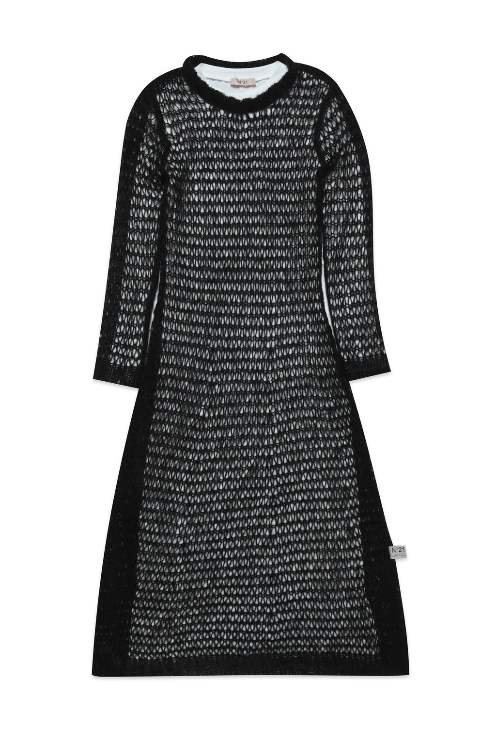 Long, loose-knit dress in
mohair wool blend